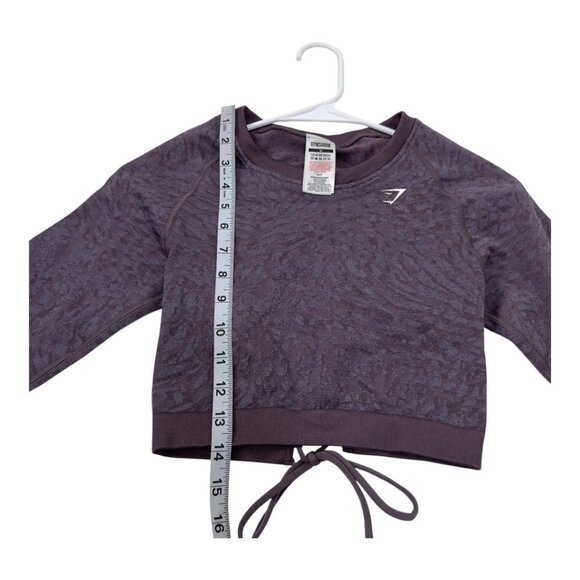 Gymshark Womens Medium Long Sleeve Lace-Back Crop Top Dark Purple Pattern - Picture 6 of 10